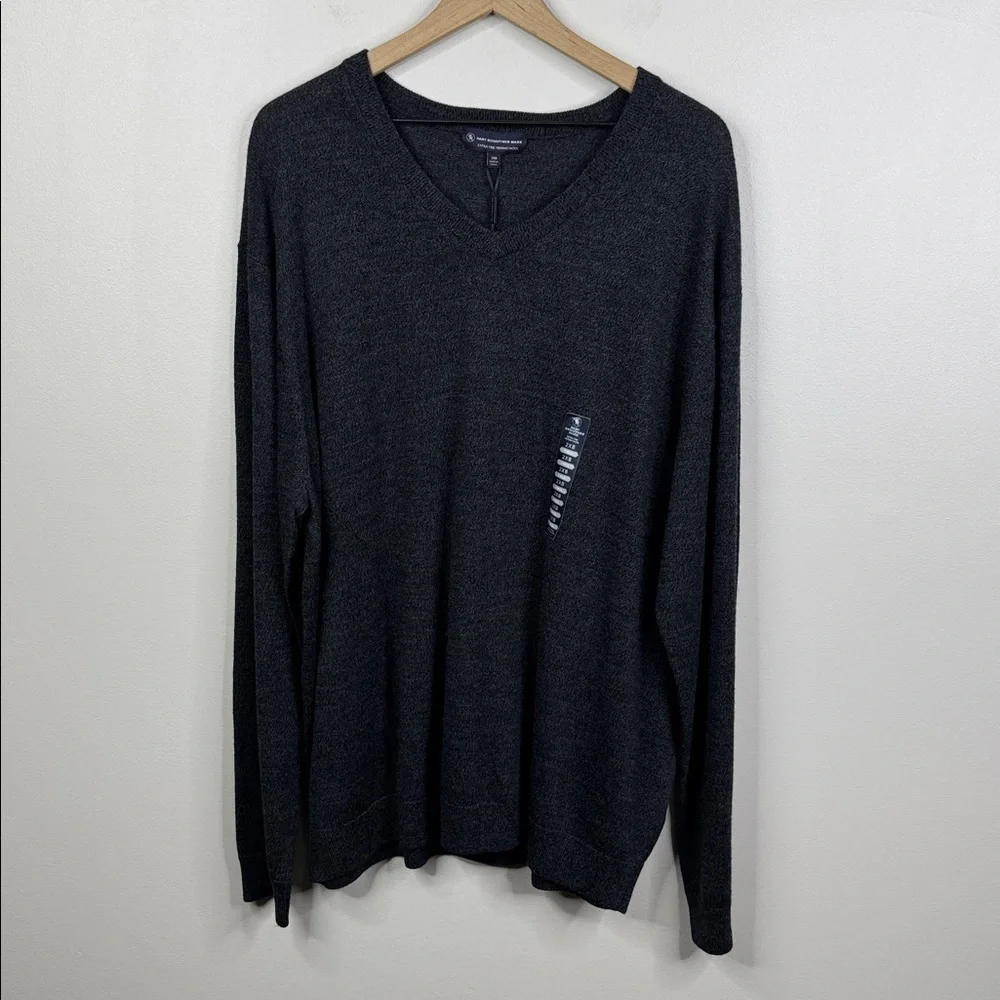Hart Schaffner Marx 2XB Big Gray V-Neck Sweater 100% Extra Fine Merino Wool NWT